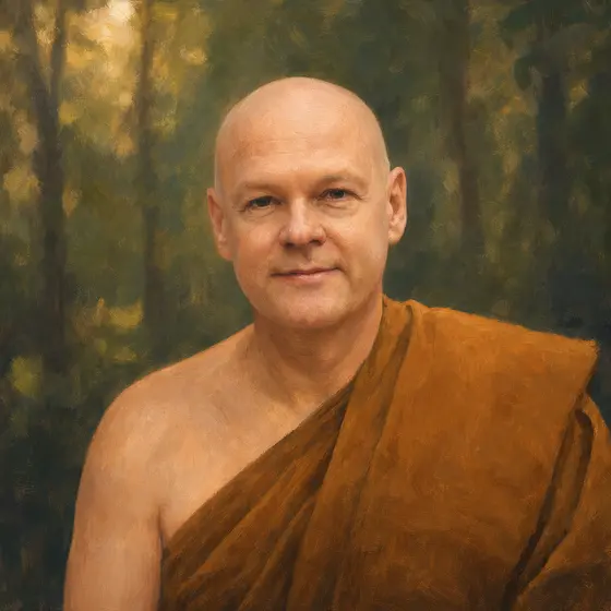 AI-generated painted portrait of Ajahn Achalo